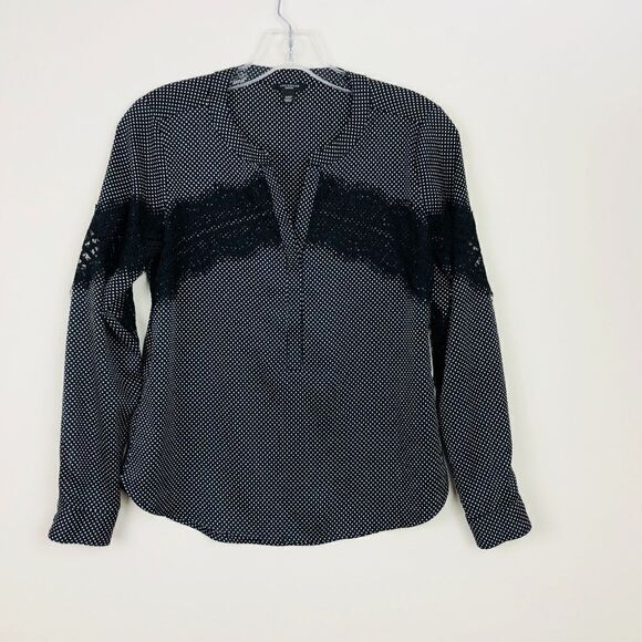 Ann Taylor Polka dots black white lace blouse XSP - Picture 1 of 8